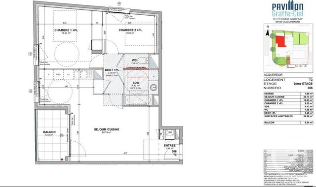 appartement à vendre - 3 pièces - 59.96 m2 - VILLEURBANNE - 69 - RHONE-ALPES - Century 21 Monplaisir Immobilier